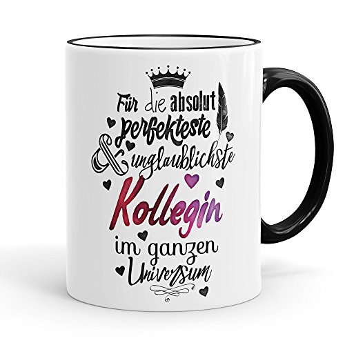 FunTasstic Keramiktasse Kollegin schwarz/weiß - weiße Keramiktasse für Kollegin mit Spruch - bedruckte Kaffeetasse Arbeitskollegin - Büro Tasse schwarz mit Spruch - Geschenk Kaffeebecher für Arbeit von FunTasstic