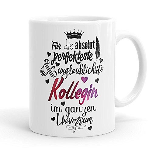 Funtasstic Tasse Für die absolut perfekteste Kollegin - Kaffeepott Kaffeebecher 300 ml (3919), Farbe:weiss von FunTasstic