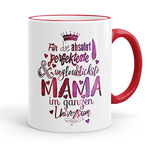 Funtasstic Tasse Für die absolut perfekteste Mama - Kaffeepott Kaffeebecher 300 ml (3920), Farbe:rot von FunTasstic