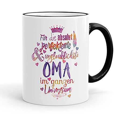 Funtasstic Tasse Für die absolut perfekteste Oma - Kaffeepott Kaffeebecher 300 ml (3922), Farbe:schwarz von FunTasstic