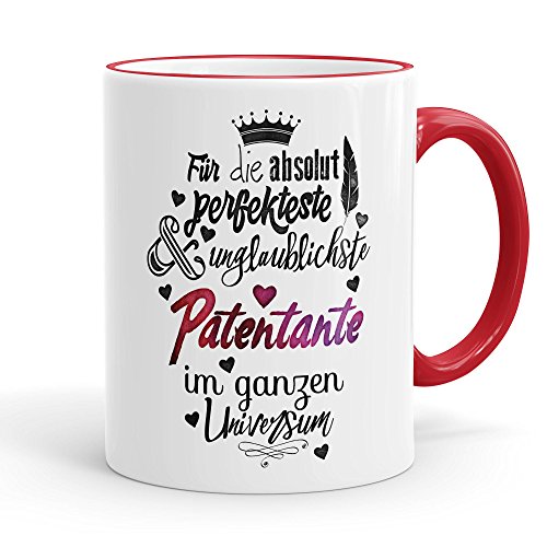 Funtasstic Tasse Für die absolut perfekteste Patentante - Kaffeepott Kaffeebecher 300 ml (3901), Farbe:rot von FunTasstic