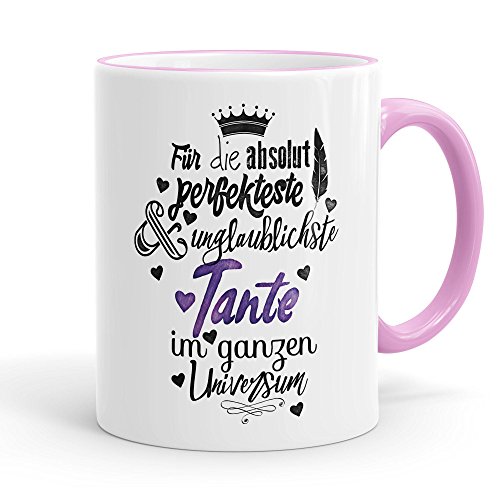 Funtasstic Tasse Für die absolut perfekteste Tante - Kaffeepott Kaffeebecher 300 ml (3908), Farbe:rosa von FunTasstic