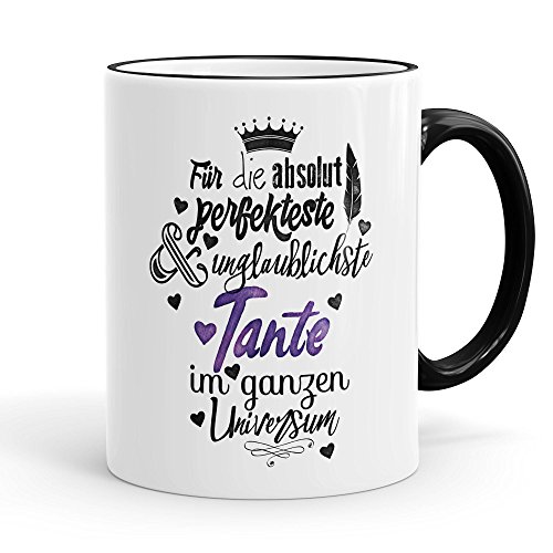 Funtasstic Tasse Für die absolut perfekteste Tante - Kaffeepott Kaffeebecher 300 ml (3908), Farbe:schwarz von FunTasstic