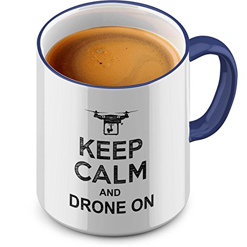 Funtasstic Tasse Keep Calm and drone on - Kaffeepott Kaffeebecher 375 ml, Farbe:kobalt von FunTasstic