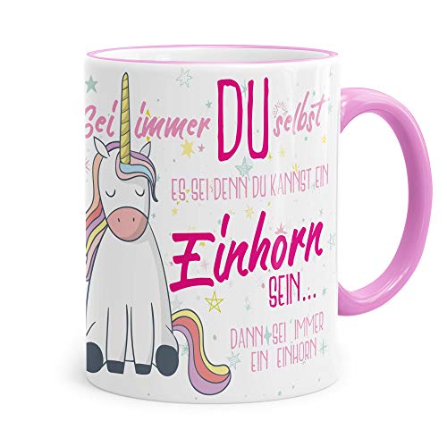 Funtasstic Tasse Sei immer DU selbst - es sei denn Du kannst ein Einhorn sein. dann sei immer ein Einhorn - 100% handmade in Deutschland - Geschenkidee, Farbe:rosa, Größe:330 ml von FunTasstic