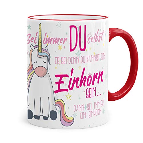 Funtasstic Tasse Sei immer DU selbst - es sei denn Du kannst ein Einhorn sein. dann sei immer ein Einhorn - 100% handmade in Deutschland - Geschenkidee, Farbe:rot, Größe:330 ml von FunTasstic