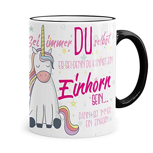 Funtasstic Tasse Sei immer DU selbst - es sei denn Du kannst ein Einhorn sein... dann sei immer ein Einhorn - 100% handmade in Deutschland - Geschenkidee, Farbe:schwarz, Größe:330 ml von FunTasstic