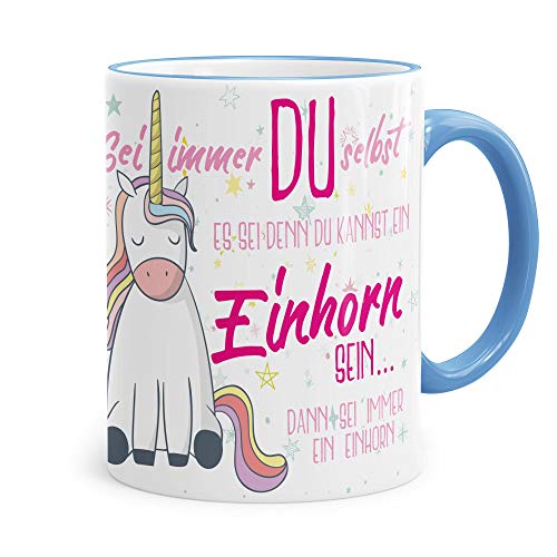 Funtasstic Tasse Sei immer DU selbst - es sei denn Du kannst ein Einhorn sein... dann sei immer ein Einhorn - 100% handmade in Deutschland - Geschenkidee, Farbe:skyblue, Größe:330 ml von FunTasstic