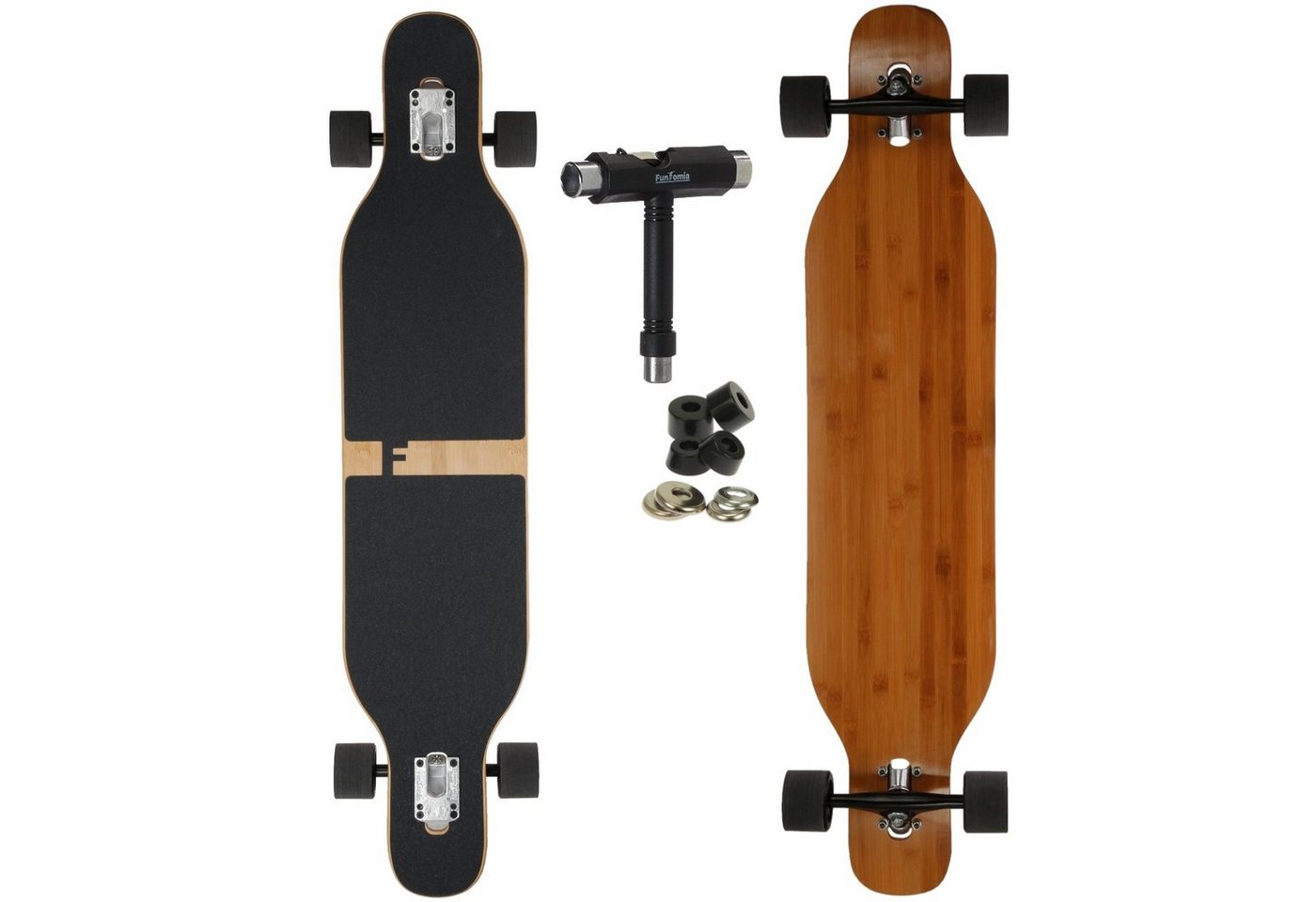 FunTomia Longboard Camber Ahornholz Longboard in 3 Flex Stufen + T-Tool, Camber Twin Tip von FunTomia