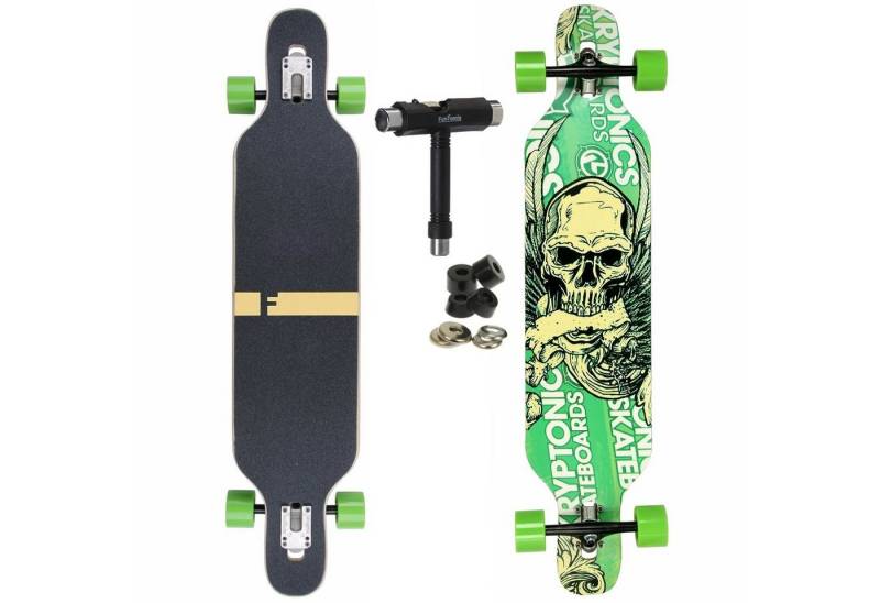 FunTomia Longboard Longboard in 3 Flex Stufen Camber Ahornholz + T-Tool mit LED Rollen, Camber Twin Tip von FunTomia