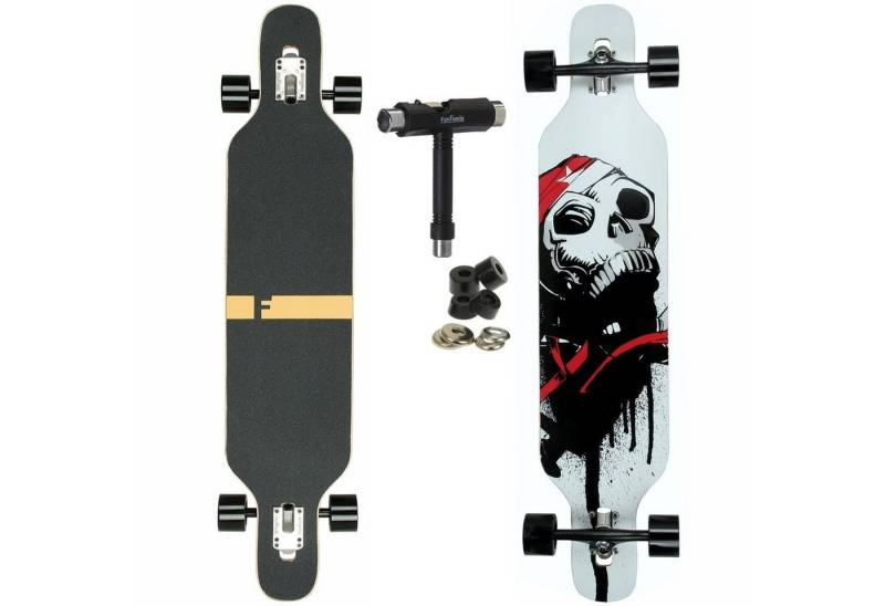 FunTomia Longboard Longboard in 3 Flex Stufen Camber Ahornholz + T-Tool mit LED Rollen, Camber Twin Tip von FunTomia