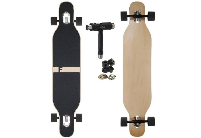 FunTomia Longboard Longboard in 3 Flex Stufen Camber Ahornholz + T-Tool mit LED Rollen, Camber Twin Tip von FunTomia