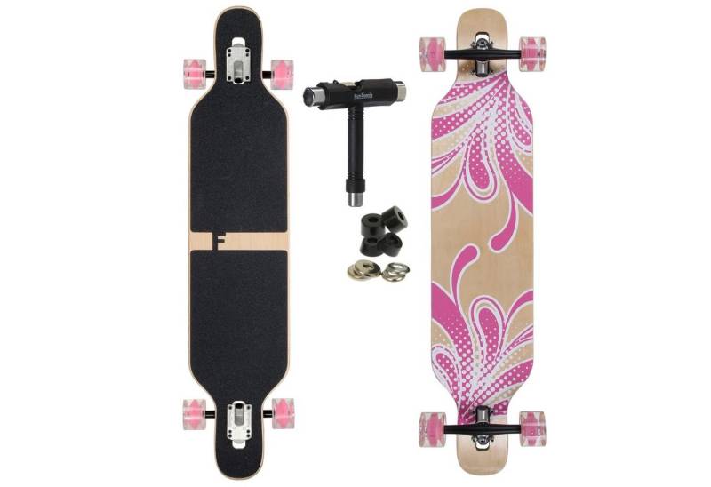 FunTomia Longboard Longboard in 3 Flex Stufen Camber Ahornholz + T-Tool mit LED Rollen, Camber Twin Tip von FunTomia