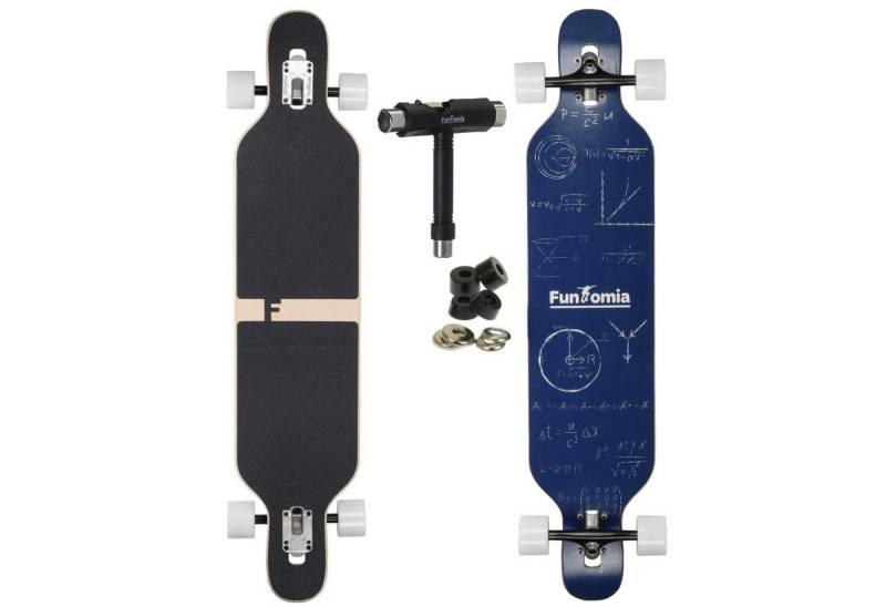 FunTomia Longboard Longboard in 3 Flex Stufen Camber Ahornholz + T-Tool mit LED Rollen, Camber Twin Tip von FunTomia