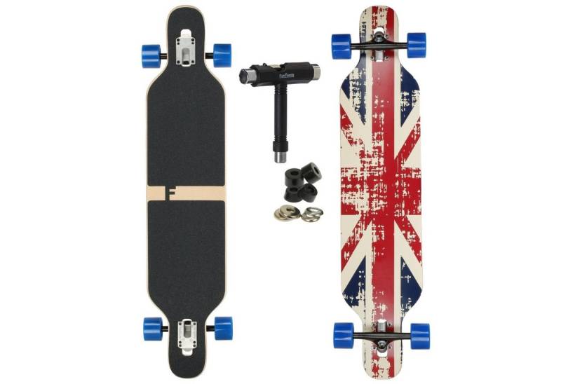 FunTomia Longboard Longboard in 3 Flex Stufen Camber Ahornholz + T-Tool mit LED Rollen, Camber Twin Tip von FunTomia
