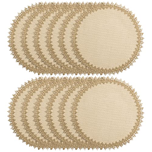 FunWheat Jute-Tischsets, rund, geflochten, 6 Stück, für Esstische, 38,1 cm, hitzebeständig, Jute-Tischsets, Bauernhaus, gewebter Stoff, natürliche Tischsets für Dekoration (Jute-Spitze) von FunWheat