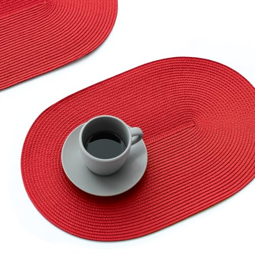 FunWheat Ovale geflochtene Platzsets, 4er-Set, Tischsets für Esstische, waschbar, hitzebeständig, für drinnen und draußen, 30,5 x 45,7 cm (oval, rot, 4 Stück) von FunWheat