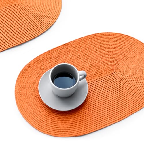 FunWheat Ovale geflochtene Tischsets Set mit 6 Tischsets für Esstische, gewebt, waschbar, rutschfest, glänzend, 38,1 cm, Tischsets (oval orange, 6 Stück) von FunWheat
