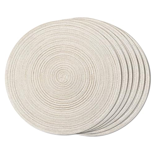 FunWheat Runde geflochtene Platzsets, leicht zu reinigen, gewebt, hitzebeständig, waschbar, 38,1 cm, Beige, 6 Stück von FunWheat