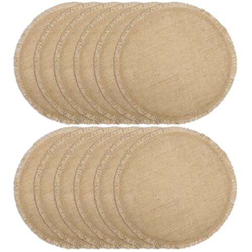 FunWheat Runde geflochtene Tischsets aus Jute, Set mit 12 Stück, für Esstische, 38,1 cm, hitzebeständig, Jute-Tischsets, Bauernhaus, gewebter Stoff, natürliche Platzsets für Frühling/Osterdekorationen von FunWheat