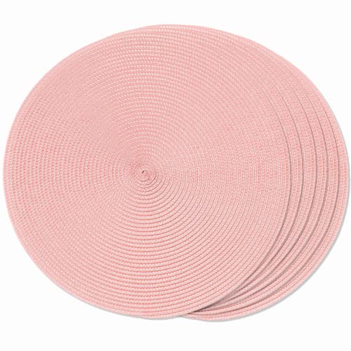 FunWheat Runde geflochtene Tischsets Set mit 6 Tischsets für Esstische, gewebt, waschbar, rutschfest, 38,1 cm für den Frühling (Rosa, 6 Stück) von FunWheat