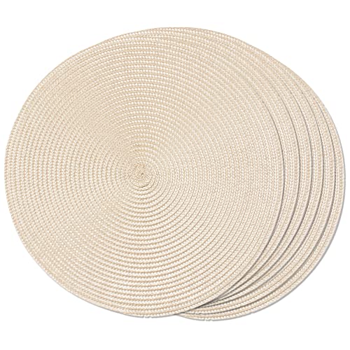 FunWheat 6 Tischsets, rund, geflochten, für Esstische, waschbar, rutschfest, 38 cm, Beige Elfenbein von FunWheat
