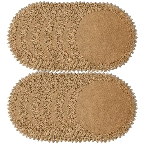 FunWheat Runde geflochtene Tischsets aus Jute, Set mit 12 Stück, für Esstische, 38,1 cm, hitzebeständig, Jute-Tischsets, Bauernhaus, gewebter Stoff, natürliche Platzsets zur Dekoration (Jute-Spitze von FunWheat