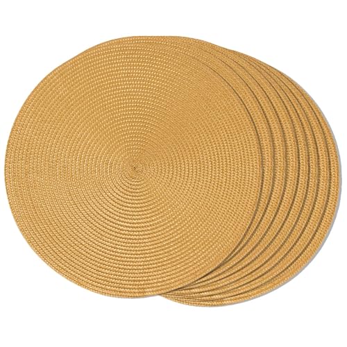 FunWheat Runde geflochtene Tischsets für Esstische, gewebt, waschbar, rutschfest, 38,1 cm (Kürbisgelb, 8 Stück) von FunWheat