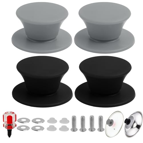 FunWorth 4er-Set Silikon Topfdeckelgriffe, Hitzebeständige Universal Ersatzknöpfe BPA-frei mit Schraubendreher für Glas-/Kochgeschirr, Edelstahlschrauben & Dichtungen, Spülmaschinenfest (Schwarz,Grau) FunWorth 4er-Set Silikon Topfdeckelgriffe, Hitzebeständige Universal Ersatzknöpfe BPA-frei mit Schraubendreher für Glas-/Kochgeschirr, Edelstahlschrauben & Dichtungen, Spülmaschinenfest (Schwarz,Grau) von FunWorth