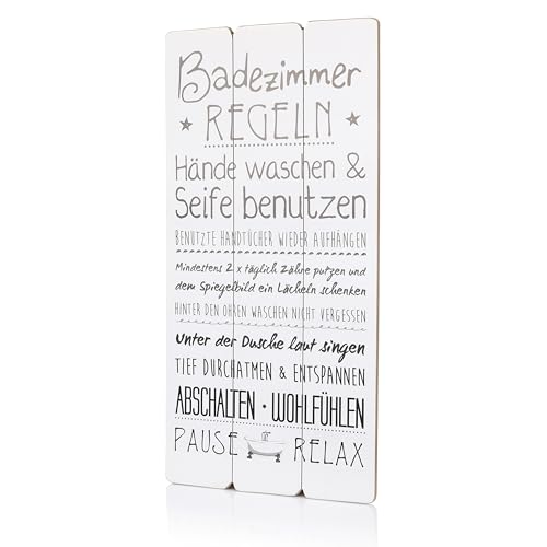 FunX Badezimmer Regeln Holzschild - Humorvolle Wand Deko in Planken-Optik fürs Bad - Geschenk zum Einzug - 60 x 30 cm von FunX