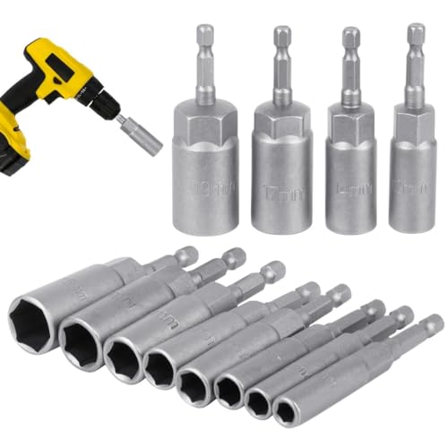 12-teiliges Steckschlüssel-Adapter-Set, 6-19 mm Steckschlüssel mit 1/4-Zoll-Sechskantschaft, Schlag- und Bohrschrauber-Werkzeug-Set zum Entfernen von Schrauben und Muttern von Funabridge
