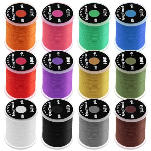 140D Fliegenbinden-Set, 12 Farben, Nylonfäden zum Angeln, kompatibel mit Haken der 6#-10#, funktioniert mit den meisten Spulen von Funabridge