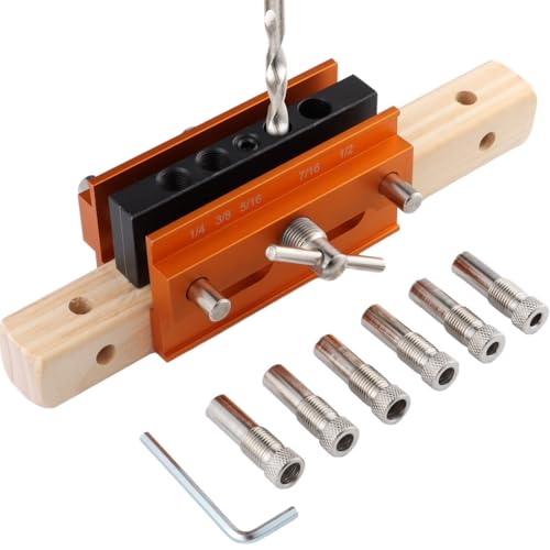 Dübelvorrichtungs-Kit mit 6 Buchsen, verstellbarer Locator für präzise Holzbearbeitungsfugen, selbstzentrierende Bohrführung für gerade Löcher Dübelvorrichtungs-Kit mit 6 Buchsen, verstellbarer Locator für präzise Holzbearbeitungsfugen, selbstzentrierende Bohrführung für gerade Löcher von Funabridge