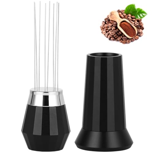 Espresso-Kaffee-Verteilerwerkzeug, 8-Nadel-Metall-Schneebesen mit Aluminiumgriff, inklusive Ständer und Ersatznadeln von Funabridge