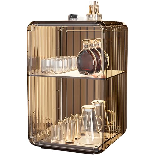 Funabridge Elegantes Schreibtisch-Becherregal mit stapelbarem Design, verstellbare Regale, transparente Paneele, staubdichter Schrank für Büro und Zuhause von Funabridge
