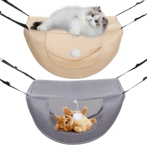 Funabridge Verstellbare Katzenkäfig-Hängematte, atmungsaktives Air-Mesh-Bett für kleine Haustiere, hängendes Innenbett mit Haken, Grau, 2 Stück von Funabridge