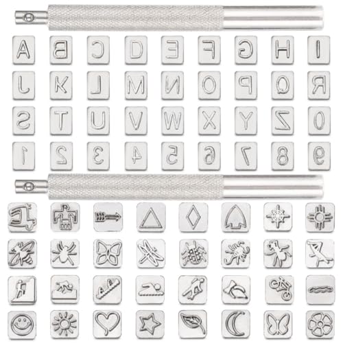 Leder Stamping Tool Kit:26 Metall Alphabet Buchstaben 10 Zahlenstempel 32 Insektenstempel 2 Griffe für DIY Lederarbeiten von Funabridge