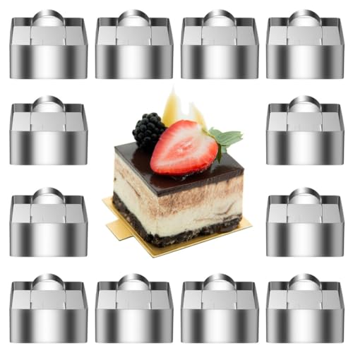 Quadratisches Mousse-Ringformen-Set aus Edelstahl, 8,9 x 3,7 cm, zum Backen von Desserts, Keksen und Pfannkuchen, 12 Stück Quadratisches Mousse-Ringformen-Set aus Edelstahl, 8,9 x 3,7 cm, zum Backen von Desserts, Keksen und Pfannkuchen, 12 Stück von Funabridge