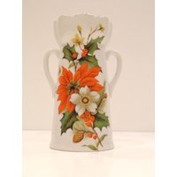 Vintage Poinsettia Porzellan Vase Mit Vergoldungsrand von FunandBaubles