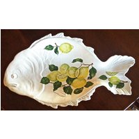 Große Fisch Servierplatte, Keramik Handbemalt | 34" X 19" Gelbe Zitronen & Grüne Blätter - Modigliani von FunctionalClassics