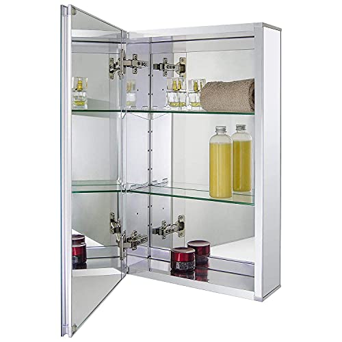 Fundin Aluminium-Badezimmer-Spiegelschrank für Unterputz- oder Aufputzmontage, mit rahmenloser, doppelseitiger Spiegeltür, 38.1 x 61 cm von Fundin