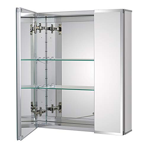 Fundin Badezimmer Wandschrank mit Zwei Glasböden, 51 X 61 cm Silber Einbau- oder Aufputz-Spiegelschrank, rahmenloser Spiegeltür-Schrank von Fundin