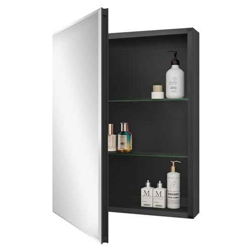 Fundin Badezimmer-Spiegelschrank, 50,8 x 66 cm, Einbau- oder Aufputzmontage, schwarzer Aluminium-Badezimmer-Wandschrank mit Spiegel und verstellbaren Regalen. von Fundin