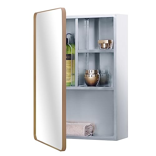 Fundin Edelstahl-Spiegelschrank für Badezimmer mit roségoldener Rahmentür, mehrere Einlegeböden, 37x53 cm (15 x 21 inch) von Fundin