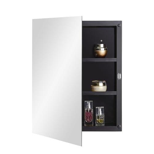 Fundin Spiegelschrank aus schwarzem Kunststoff mit poliertem Rand, Spiegeltür, Einbau- und Aufputzmontage, 40 x 51 cm von Fundin