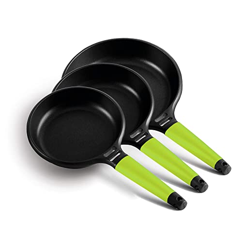 Castey Fundix F3-K2 Pfannen-Set, 20, 24 und 28 cm, Farbe Kiwi, Antihaftbeschichtung, PFOA-frei, leicht und wendig, ergonomischer Griff, geeignet für alle Küchen von Fundix