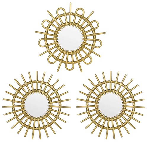 Funerom 24,9 x 24,9 cm 3 Stück Spiegel Wanddekoration kleiner Hängespiegel für Wand (Gold) von Funerom
