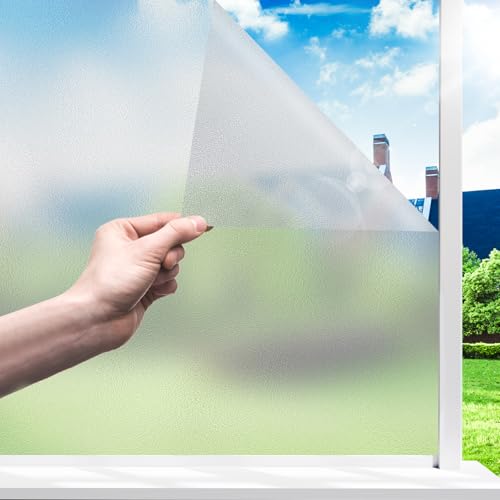 Funfox Fensterfolie Blickdicht, Milchglasfolie Selbstklebend Fenster Sichtschutzfolie Anti-UV Statische Haftung für Badzimmer Büro Wohnzimmer Matt 44.5 x 200cm von Funfox
