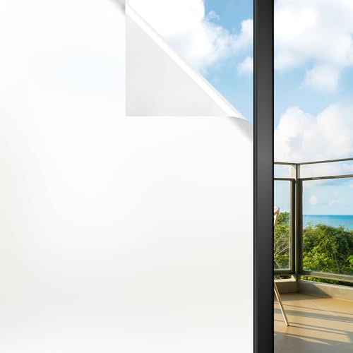 Funfox Fensterfolie Blickdicht Selbstklebend, Statische Milchglasfolie mit UV-Schutz, Sichtschutzfolie Weiß Matt für Bad Büro Schlafzimmer, Ohne Kleber Einfach Entfernen, 30x200cm von Funfox