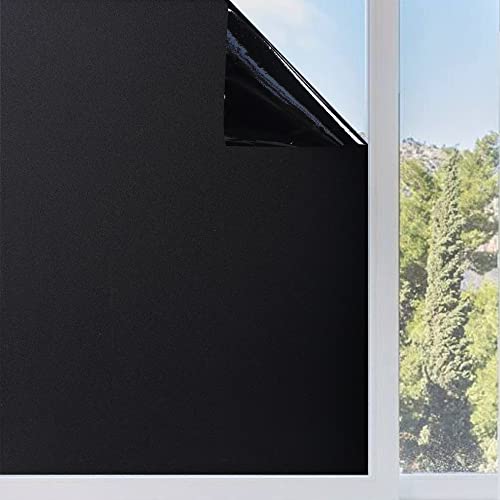 Funfox Fensterfolie Schwarz Verdunkelungsfolie Blickdicht Fenster Sonnenschutz Milchglasfolie Selbstklebend Anti-UV Statische Folie Milchglas für Badzimmer Schwarz 90 x 400cm von Funfox